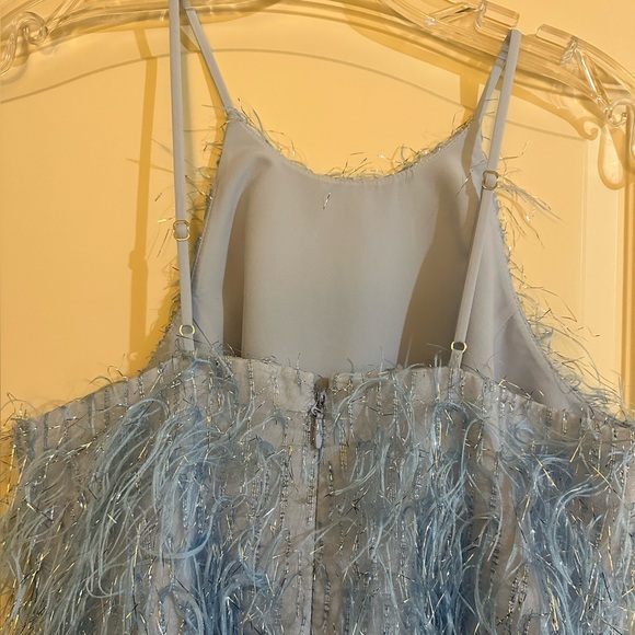 BCBGMAXAZRIA Short Feathered Evening Dress in Ethereal Blue - Picture 10 of 13